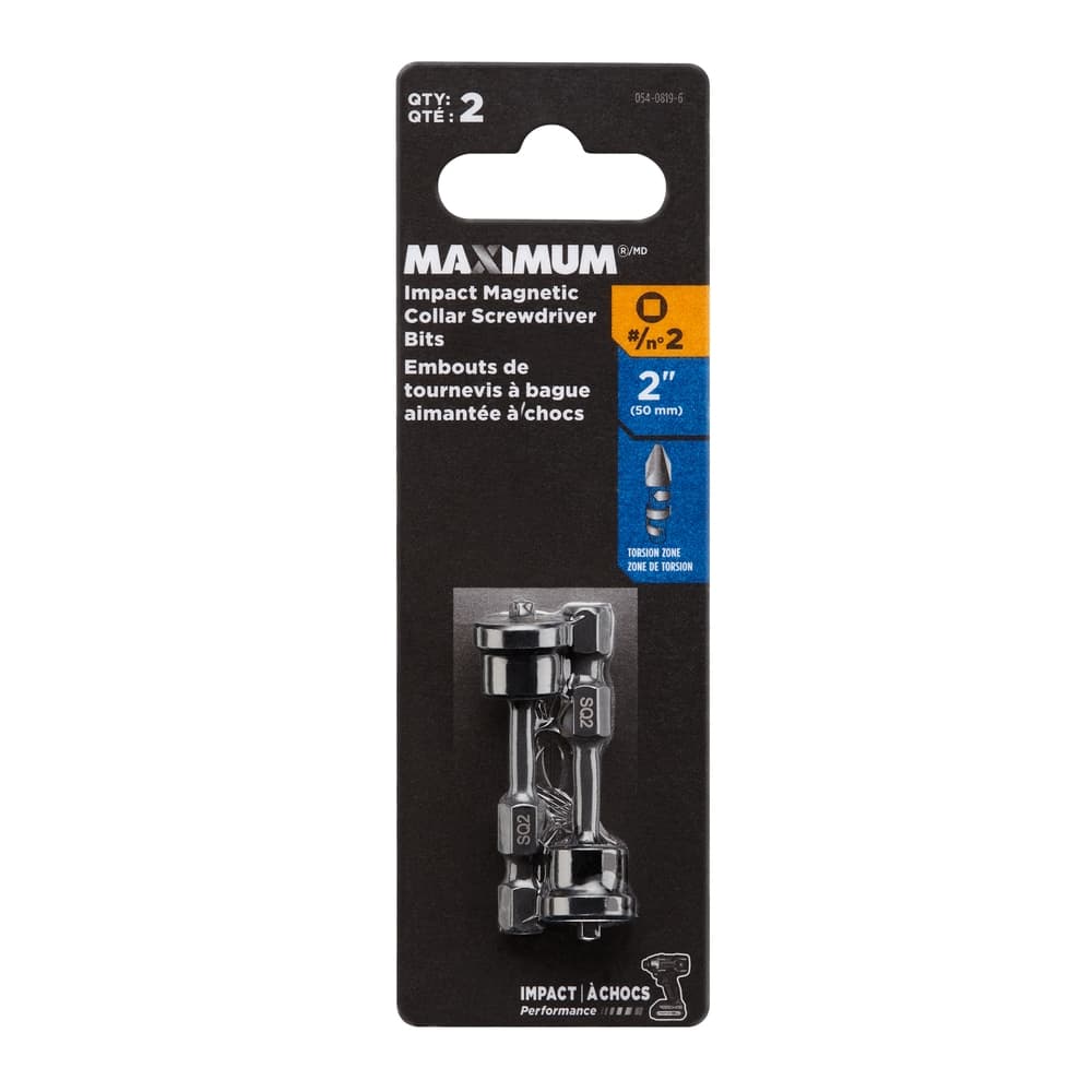 MAXIMUM SQ2 Square Mag-Collar Screwdriver Bit, 2-in, 2-pk