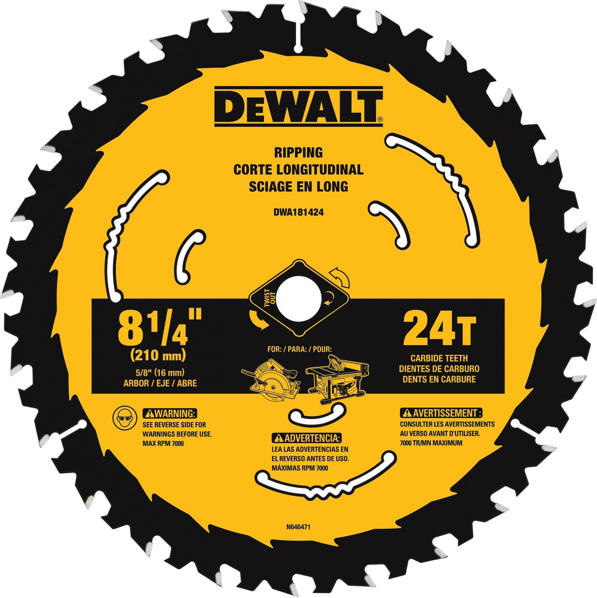 DEWALT DWA181424 8-1/4-in 24T Carbide Tipped Circular Saw Blade for Wood