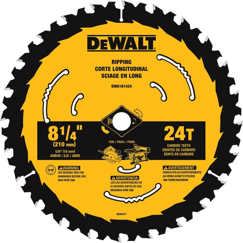 DEWALT DWA181424 8-1/4-in 24T Carbide Tipped Circular Saw Blade for Wood