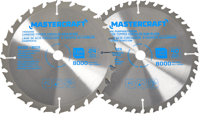 Mastercraft 7-1/4-in 24T & 40T Carbide Tipped Circular Saw Blade Set for Wood, 2-pc