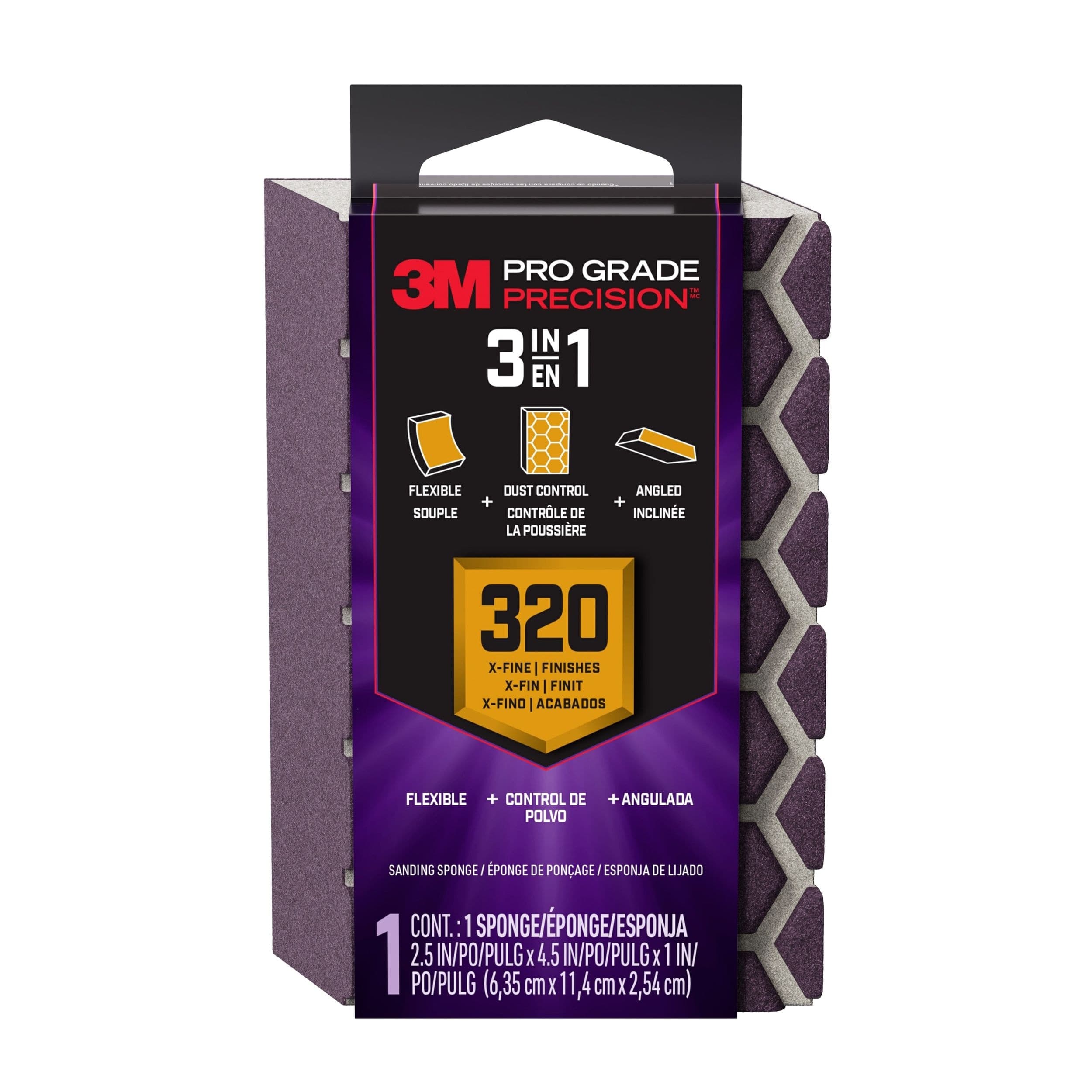 3M Pro Grade 3-in-1 320 Grit Sanding Sponge