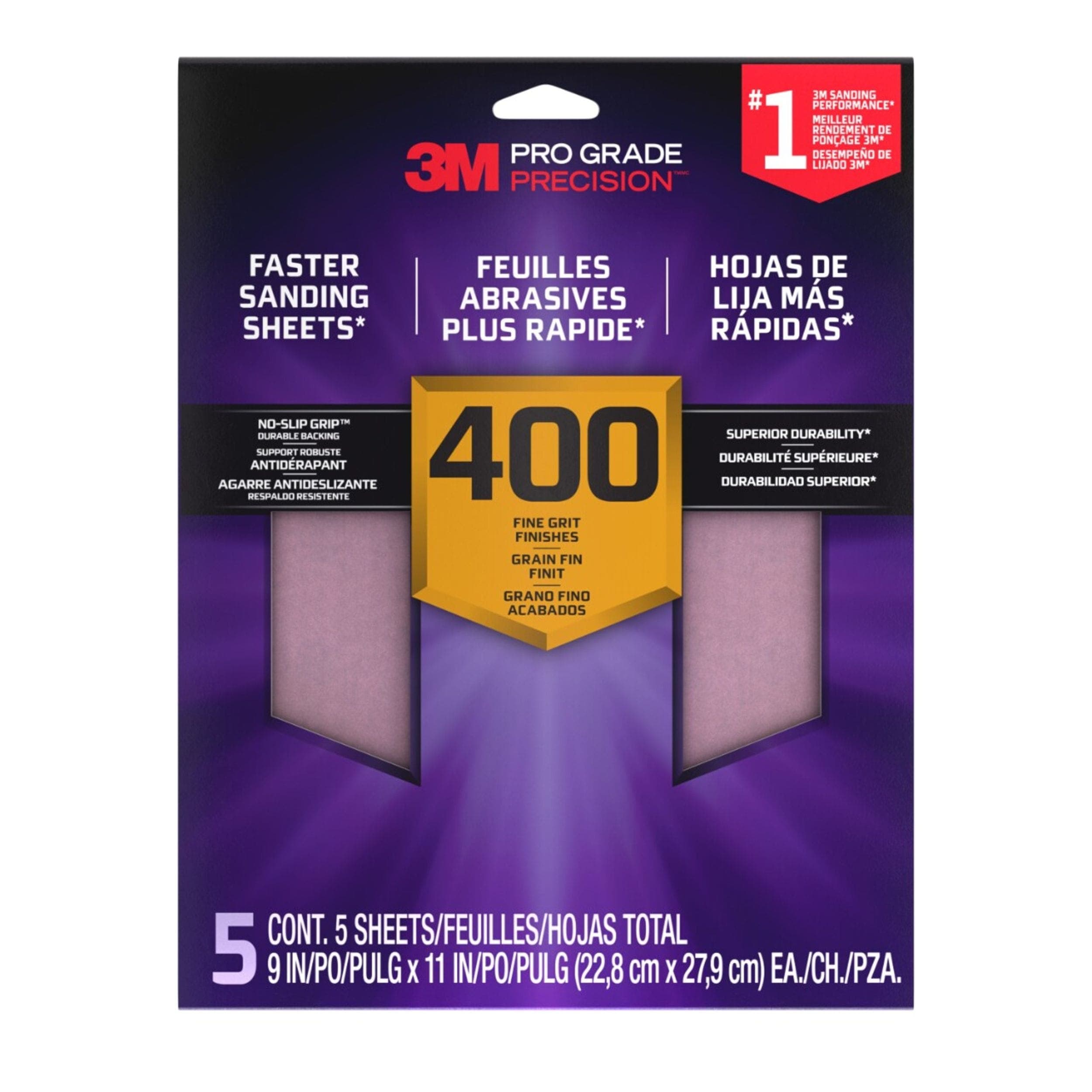 3M Pro Grade 9" x 11", 400 Grit, 5 pack