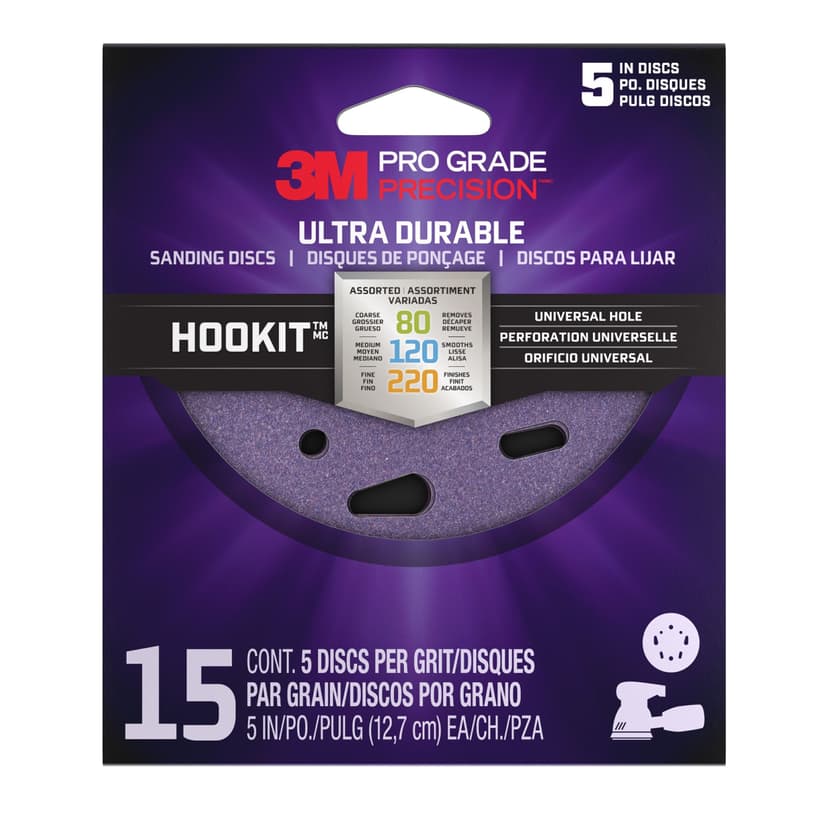3M Pro Grade 5" Assorted Universal Sanding Disc, 15-Pack