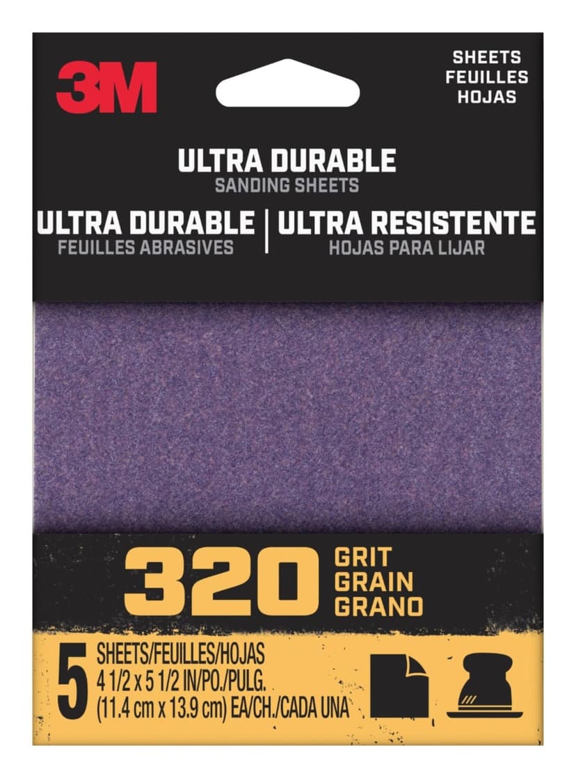 3M Power Sanding 1/4 Sheet, 320 Grit, 5-Pack