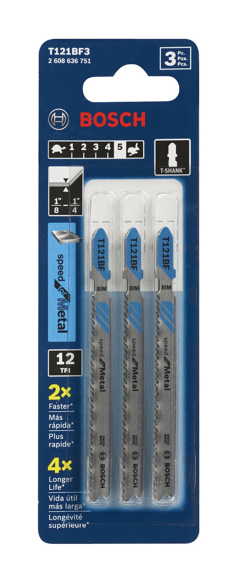 Bosch Speed 12T T-Shank Bi-Metal Jigsaw Blades for Metal, 3-pk