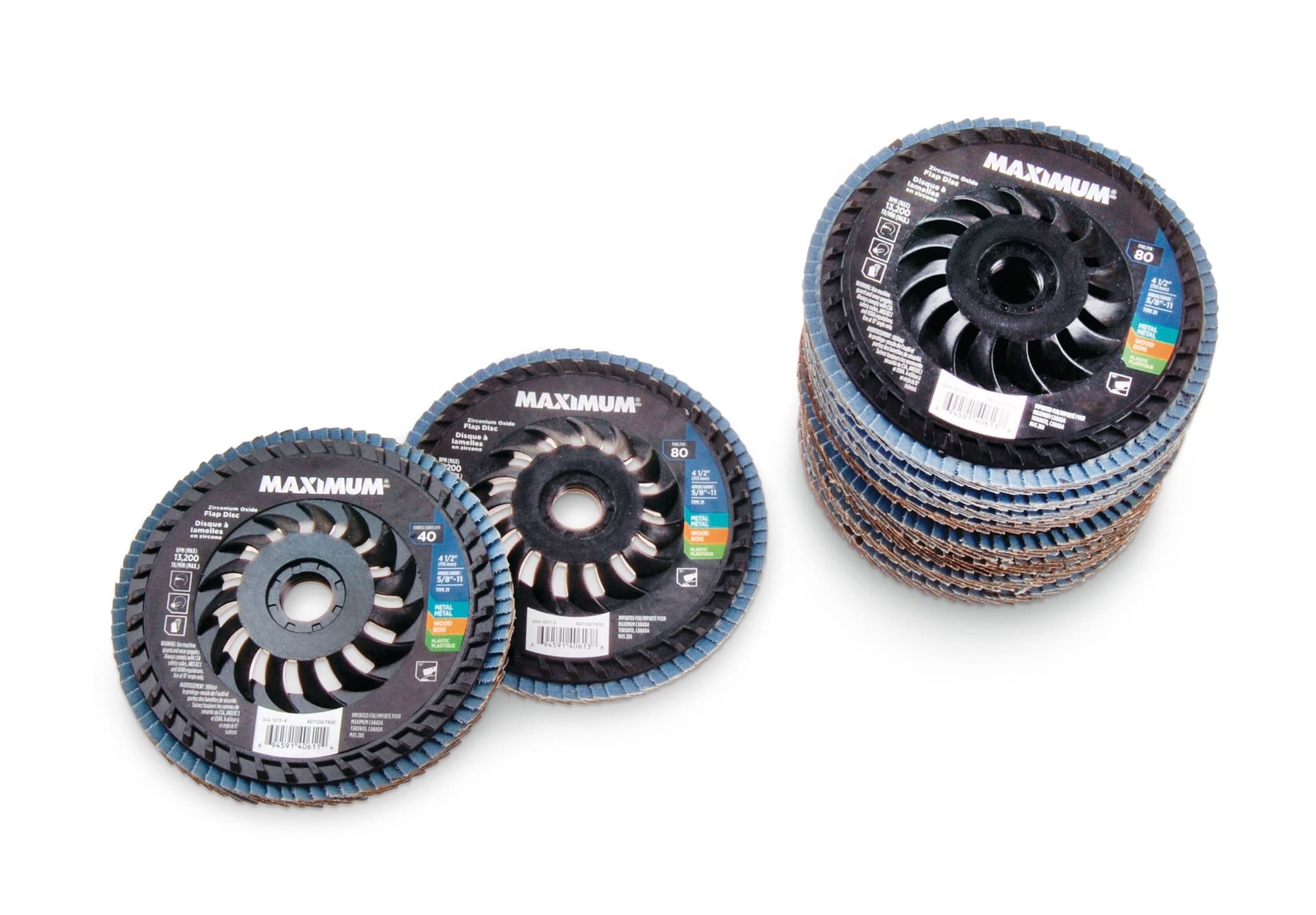 MAXIMUM 4-1/2-in 40/80 Grit Zirconia Flap Disc Set for Wood, Metal, Plastic, 10-pc