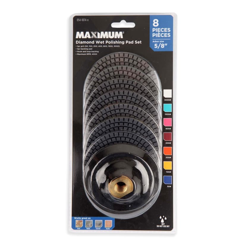 MAXIMUM Diamond Wet Polishing Pad Set, 50-3000 Grit, 8-pc