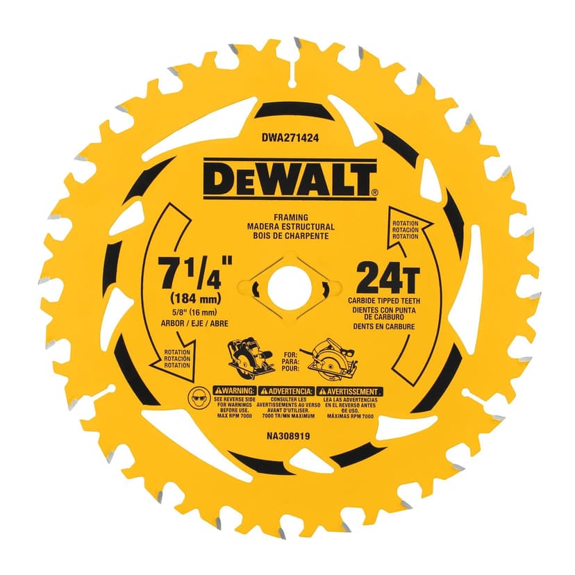 DEWALT 7-1/4-in 24T Carbide Tipped Circular Saw Blade for Wood