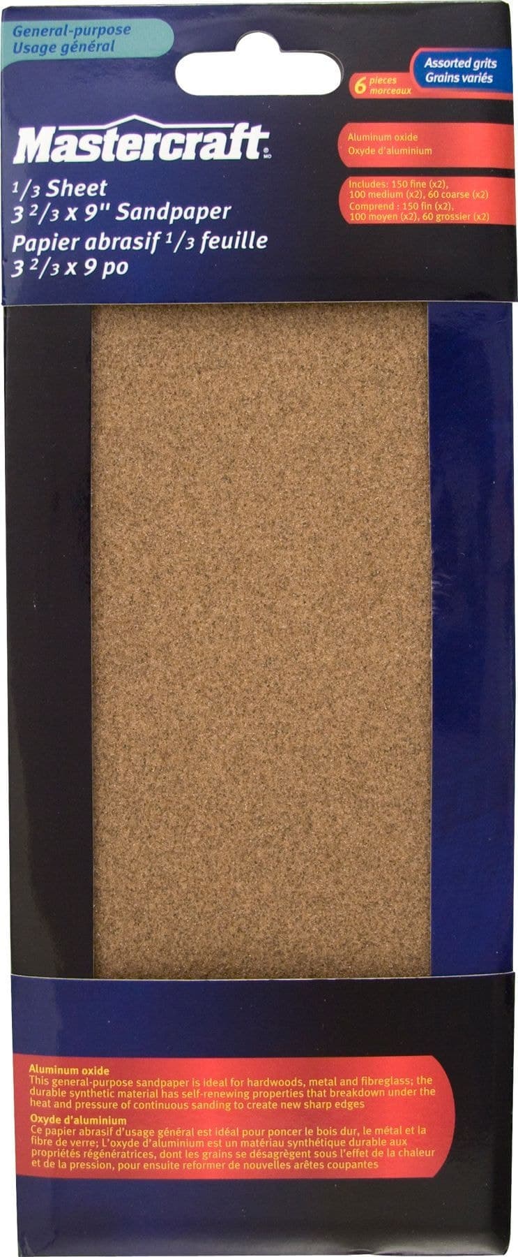 Mastercraft ⅓ Sheet 3 ⅔” x 9” Sandpaper Set with 6 Pieces