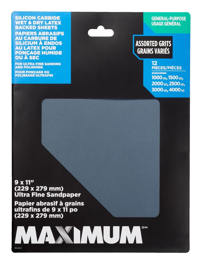 MAXIMUM Assorted Ultra Fine Sanding Paper, 12-pk