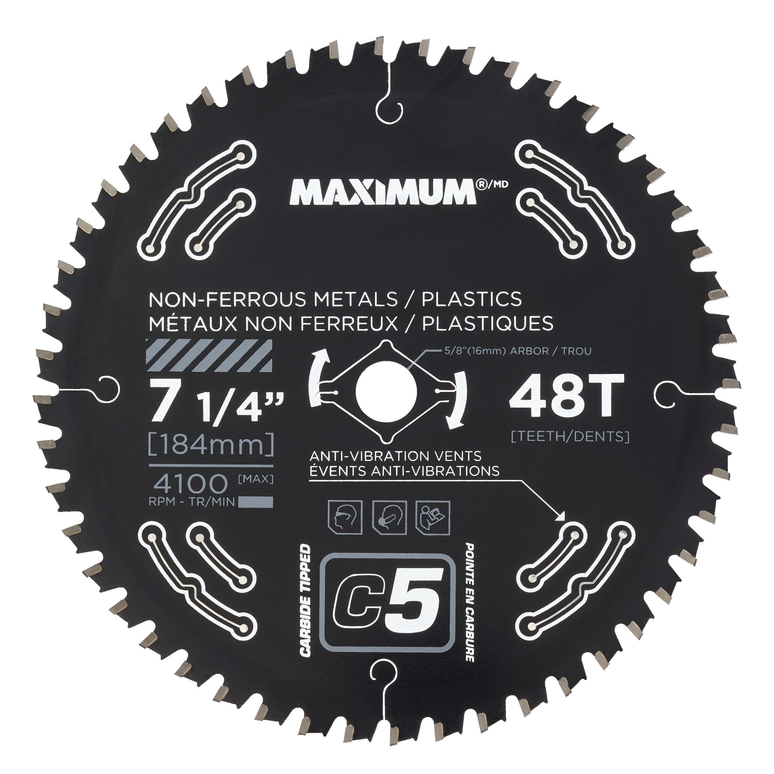 MAXIMUM 7-1/4-in 48T Carbide Tipped Circular Saw Blade for Metal, Plastic