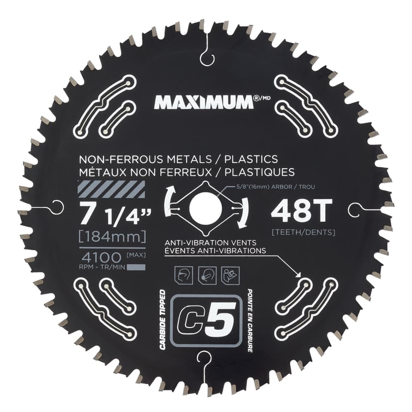 MAXIMUM 7-1/4-in 48T Carbide Tipped Circular Saw Blade for Metal, Plastic