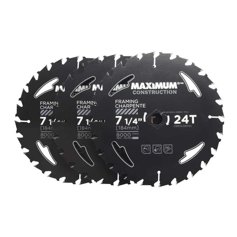 MAXIMUM Carbide Tipped Framing Circular Saw Blades 24T, 7-1/4-in, 3-pk