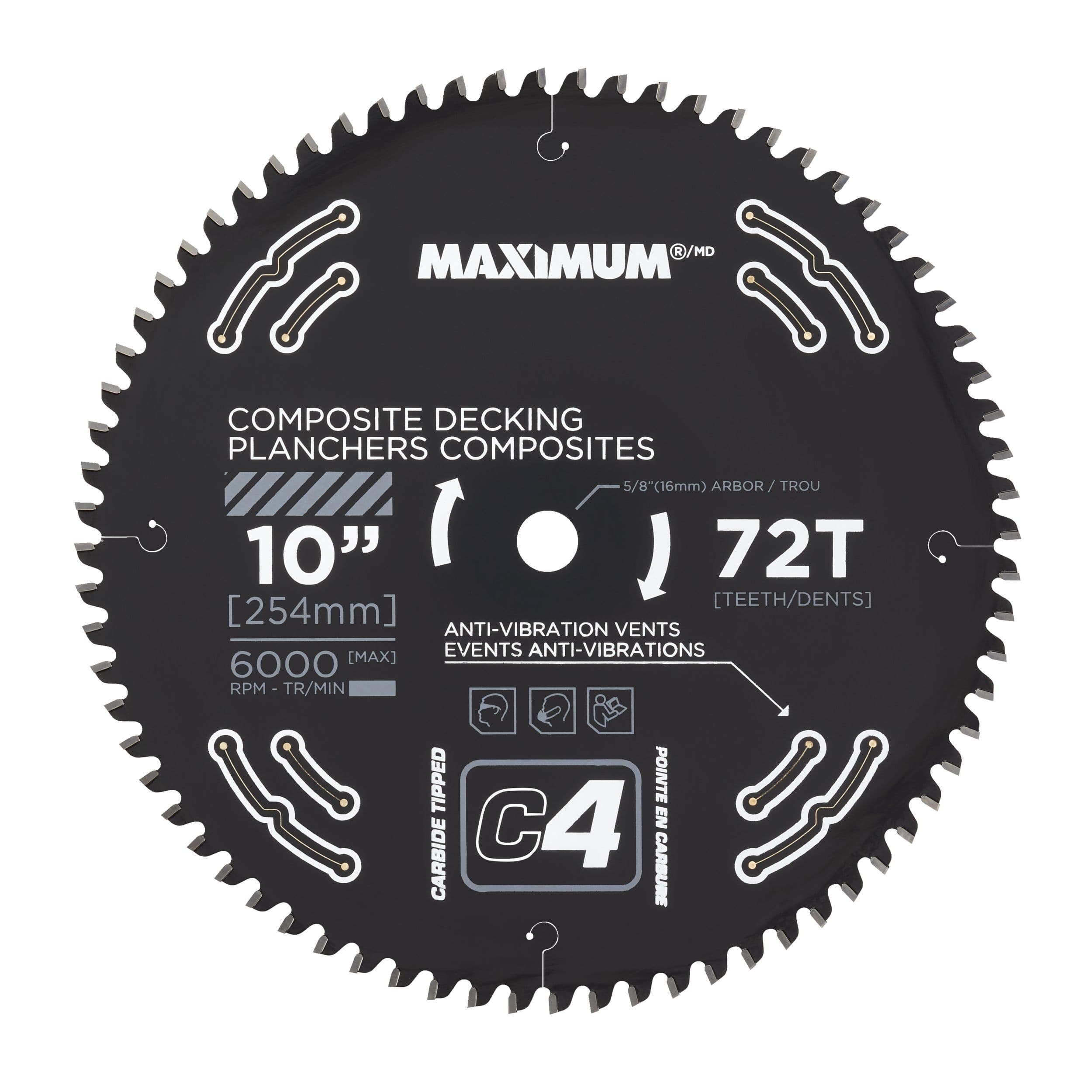 MAXIMUM 10-in 72T Carbide Tipped Circular Saw Blade for Composite Decking