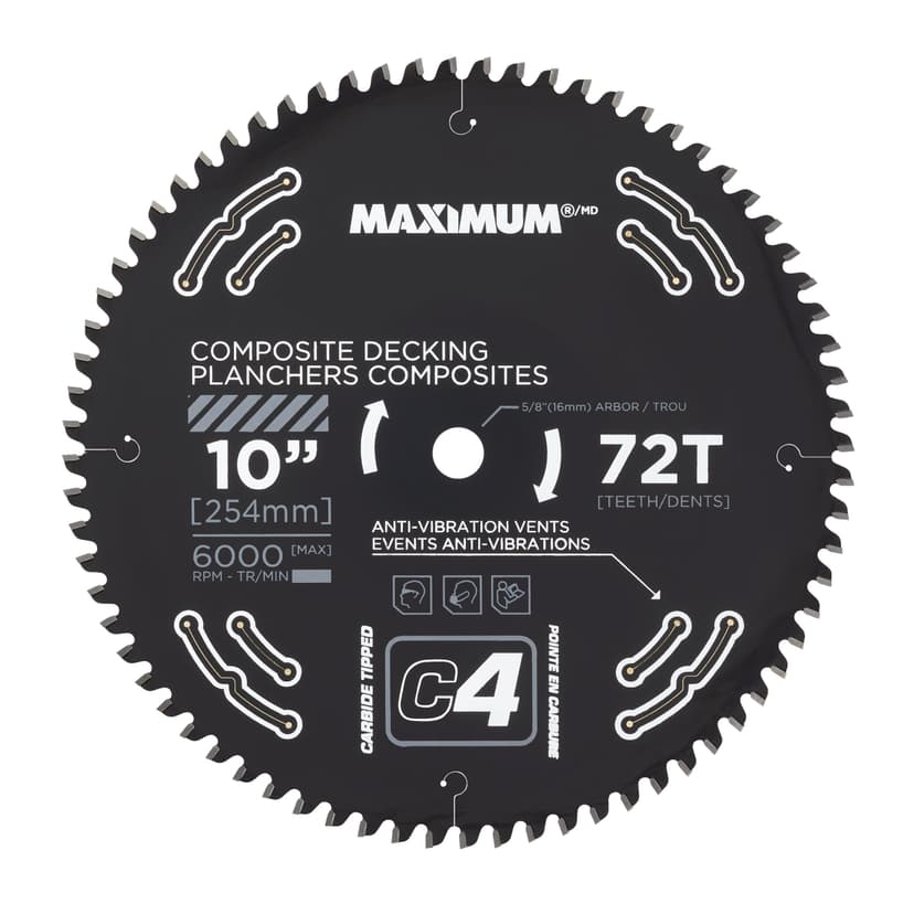 MAXIMUM 10-in 72T Carbide Tipped Circular Saw Blade for Composite Decking