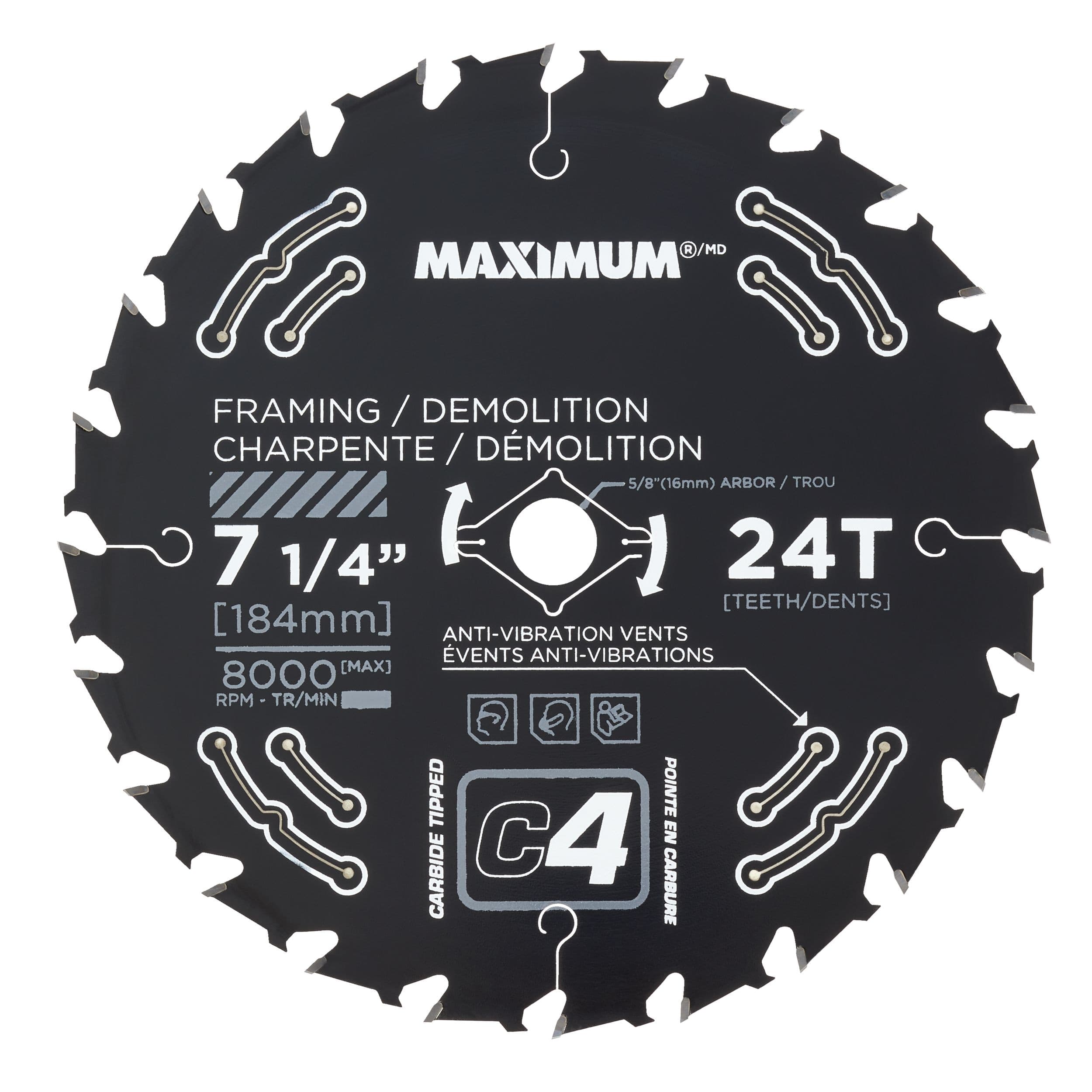 MAXIMUM 7-1/4-in 24T Carbide Tipped Framing/Demolition Circular Saw Blade for Wood