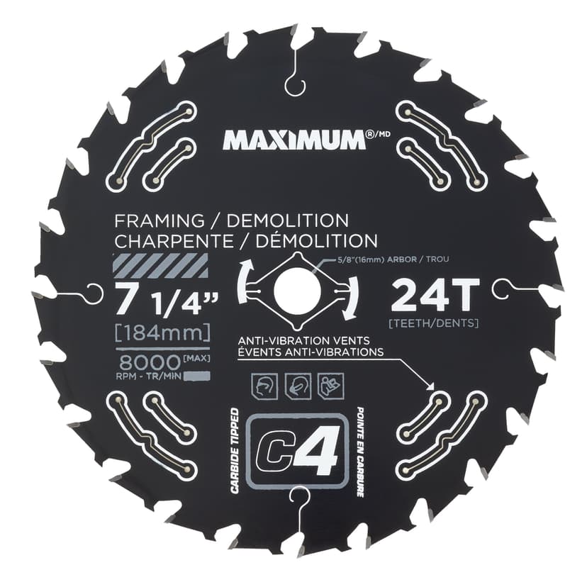 MAXIMUM 7-1/4-in 24T Carbide Tipped Framing/Demolition Circular Saw Blade for Wood