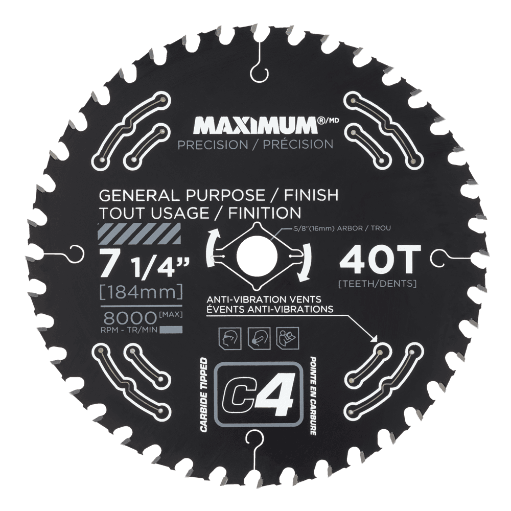 MAXIMUM 7-1/4-in 40T Carbide Tipped General Purpose/Finish Circular Saw Blade for Wood