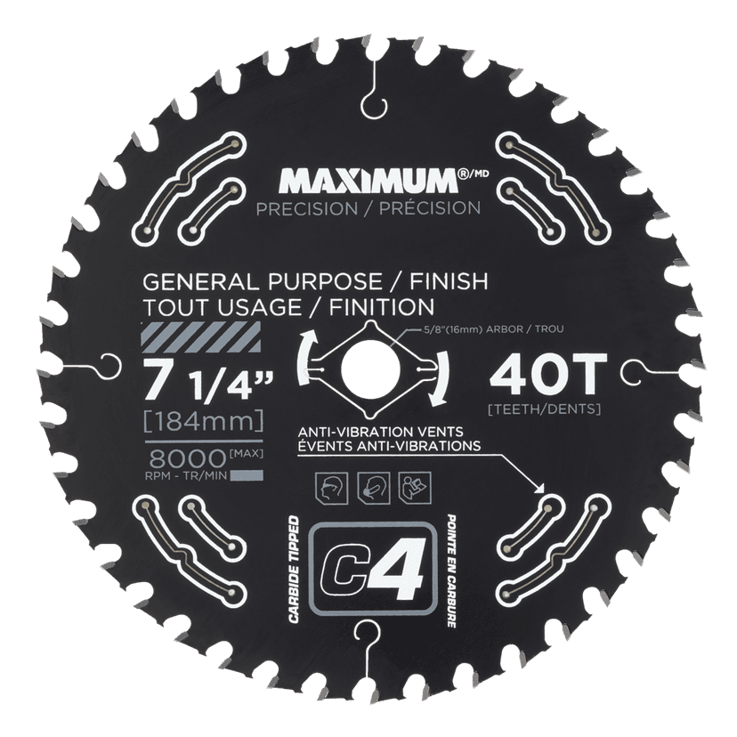 MAXIMUM 7-1/4-in 40T Carbide Tipped General Purpose/Finish Circular Saw Blade for Wood