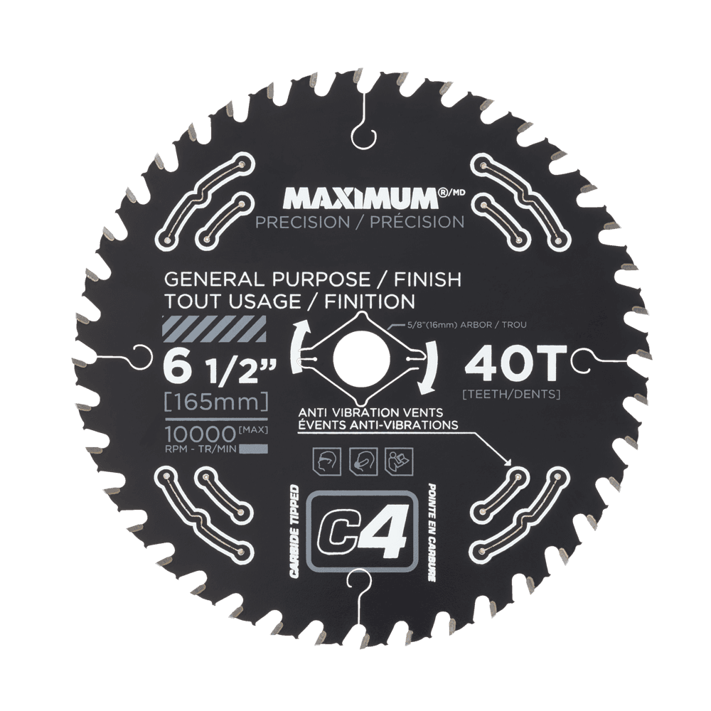 MAXIMUM 6-1/2-in 40T Carbide Tipped General Purpose/Finish Circular Saw Blade for Wood