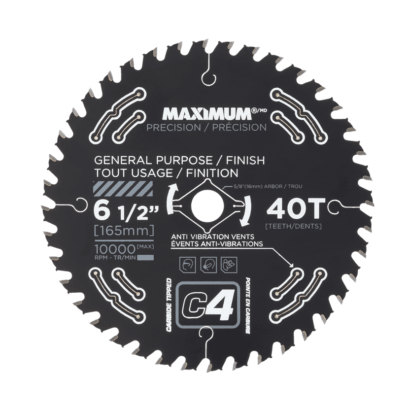 MAXIMUM 6-1/2-in 40T Carbide Tipped General Purpose/Finish Circular Saw Blade for Wood