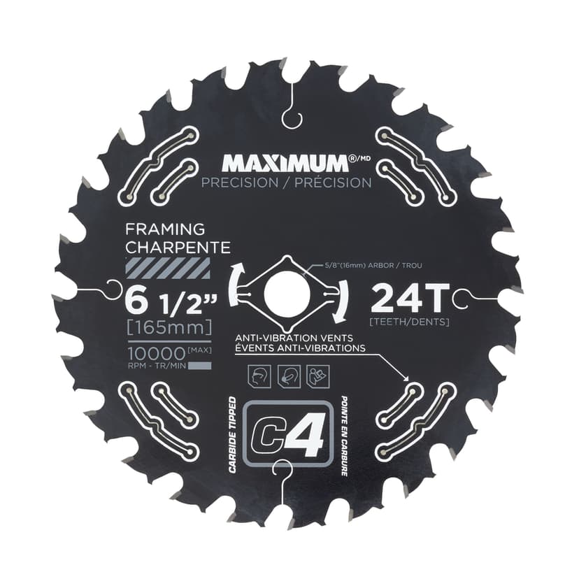 MAXIMUM 6-1/2-in 24T Carbide Tipped Framing Circular Saw Blade for Wood