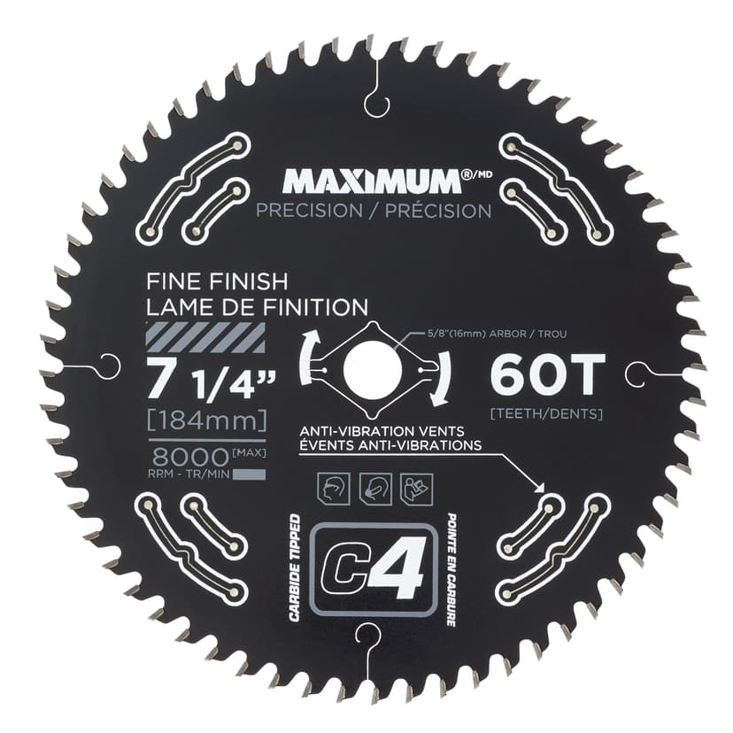 MAXIMUM 7-1/4-in 60T Carbide Tipped Fine Finish Circular Saw Blade for Wood