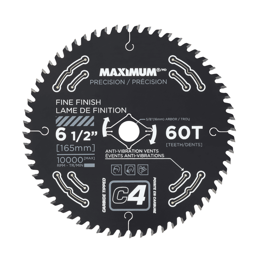 MAXIMUM 6-1/2-in 60T Carbide Tipped Fine Finish Circular Saw Blade for Wood