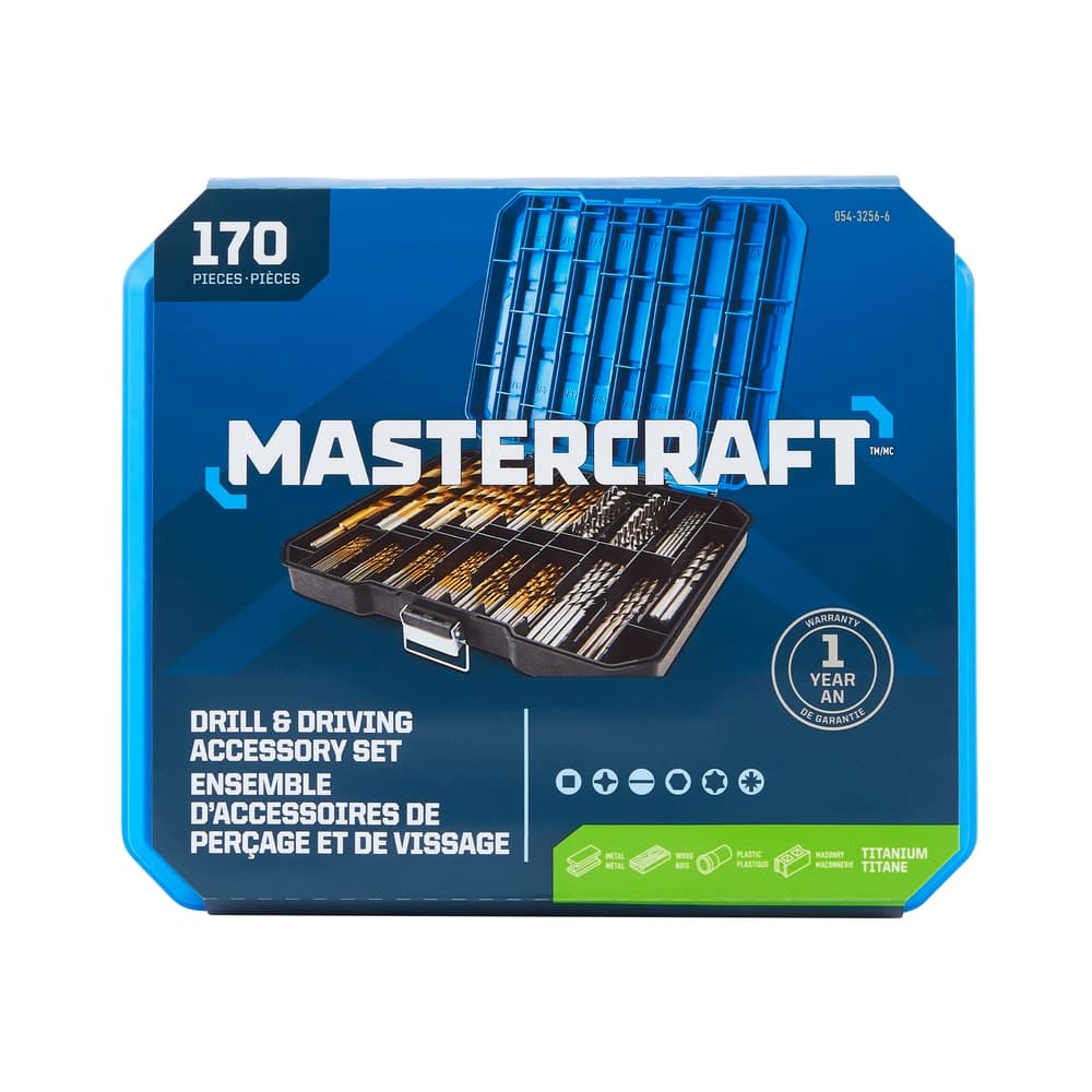 Mastercraft Titanium-Nitride Coated Drill & Drive Set for Wood, Metal, Plastic, Masonry, 170-pc