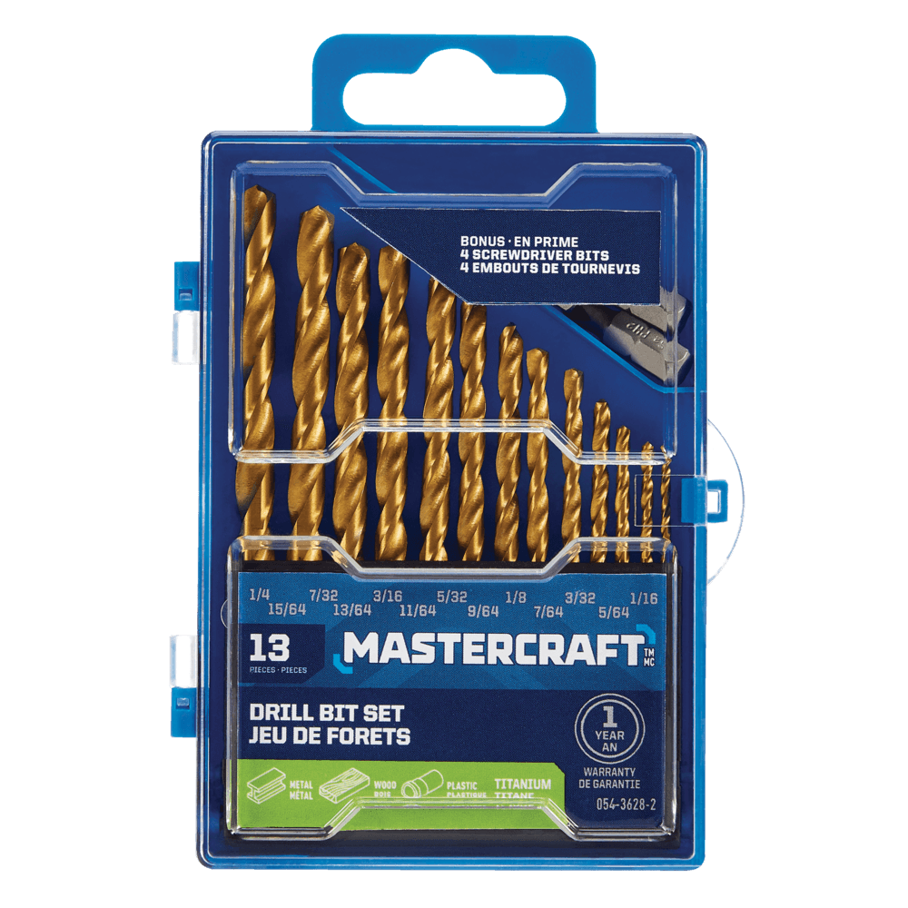 Mastercraft Titanium Drill Bit Set for Wood, Metal, Plastic, 13-pc