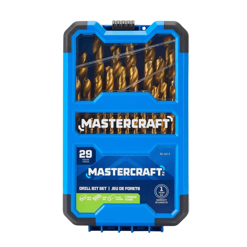 Mastercraft Titanium Drill Bit Set for Wood, Metal, Plastic, 29-pc
