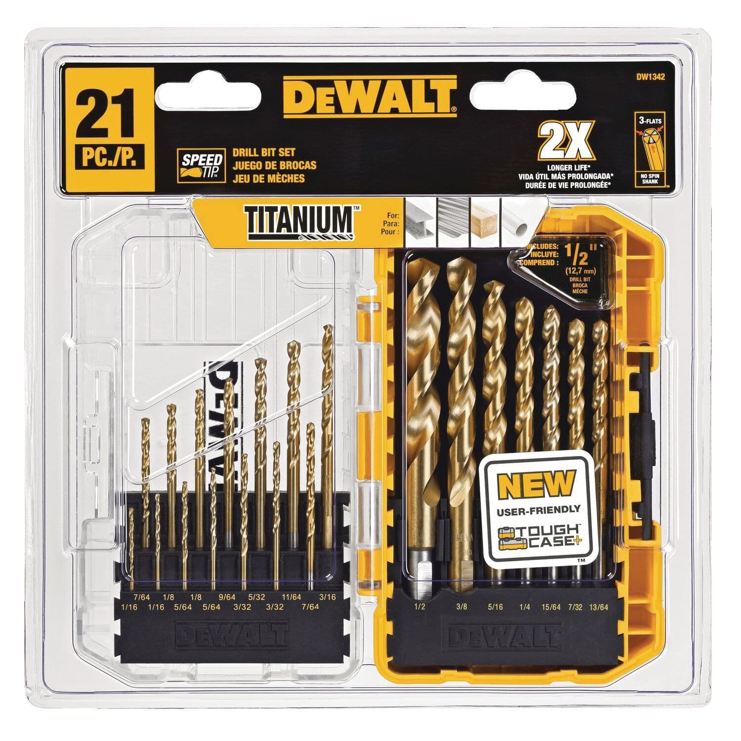 DEWALT DW1342 Speed Tip Titanium-Nitride Coated Drill Bit Set for Wood, Metal, Plastic, 21-pc