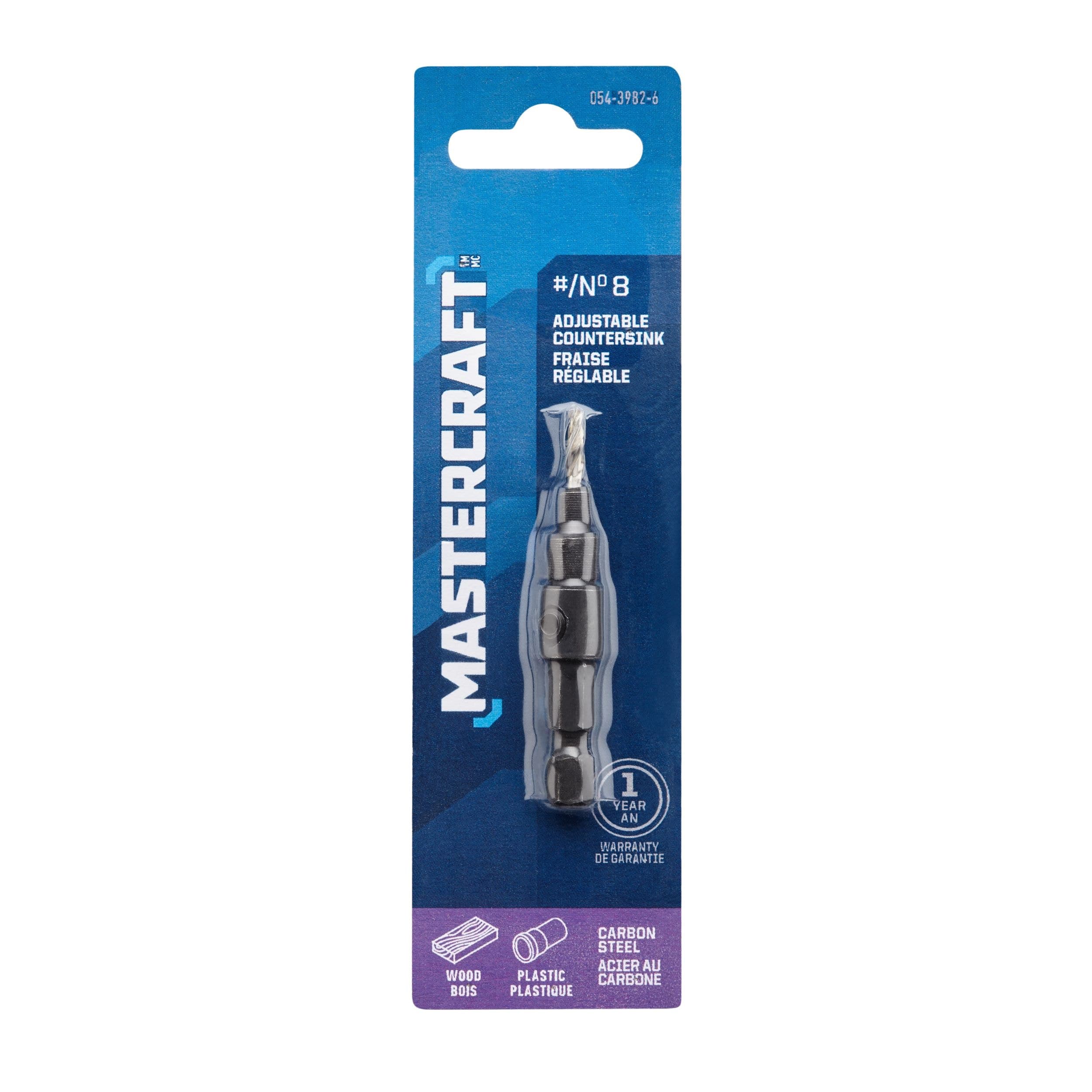 Mastercraft Adjustable Countersink HCS Screw Drill Bit, #8, For Wood & Plastic
