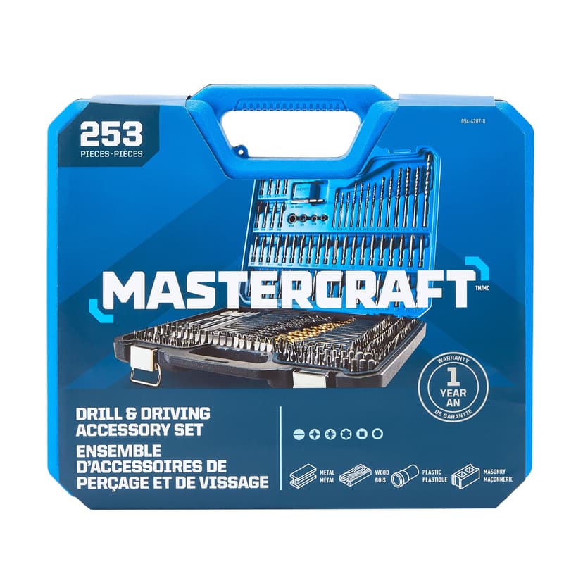 Mastercraft HCS Drill & Drive Set for Wood, Metal, Plastic, Masonry, 253-pc
