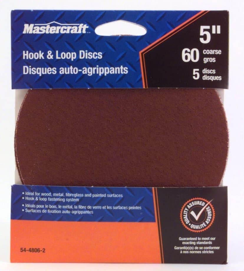 Mastercraft 5” (125 mm) Hook & Loop Discs for Sanding 5-Pack, 60 Grit