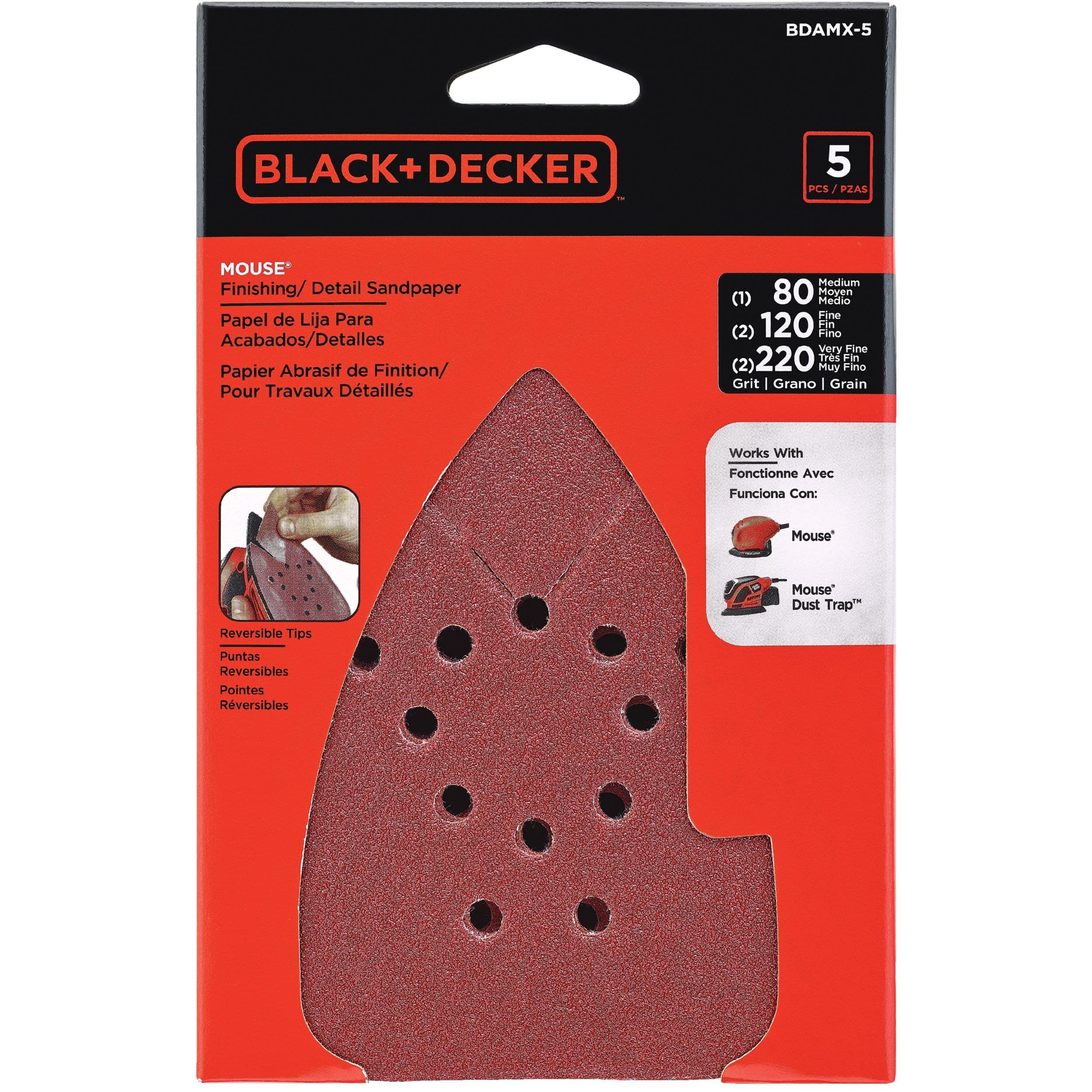 Black & Decker BDAMX-5 Aluminum Oxide Mouse Sandpaper Set for Wood, 5-pc