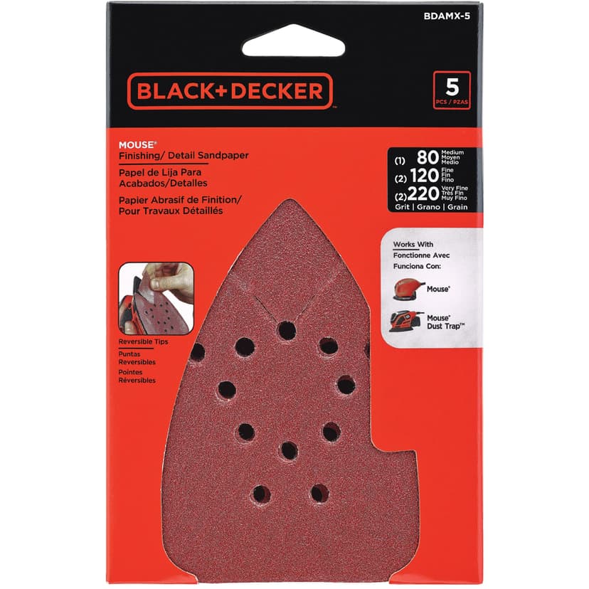 Black & Decker BDAMX-5 Aluminum Oxide Mouse Sandpaper Set for Wood, 5-pc