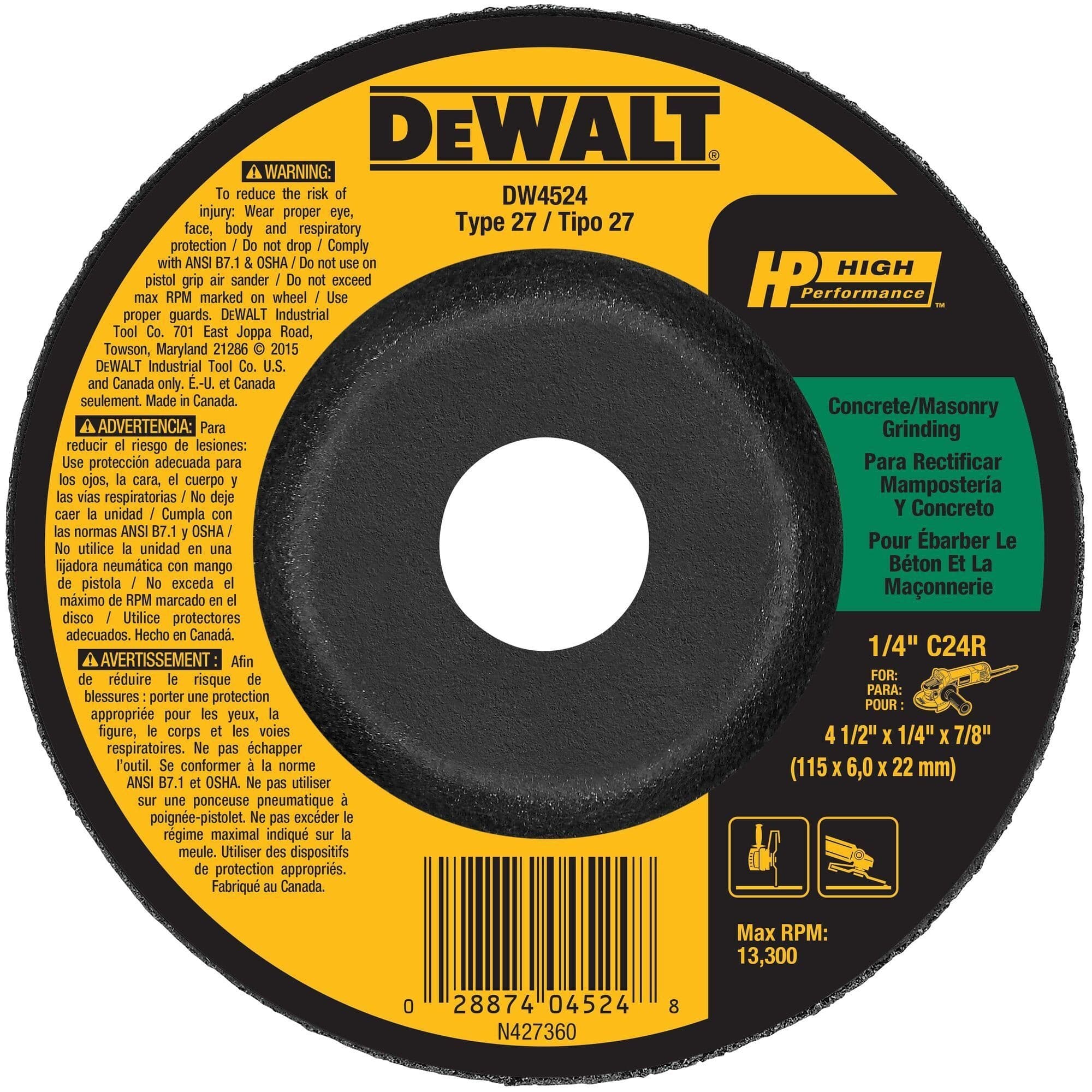 DEWALT Carbide Grinding Wheel/Disc for Masonry, Cement, Cinder