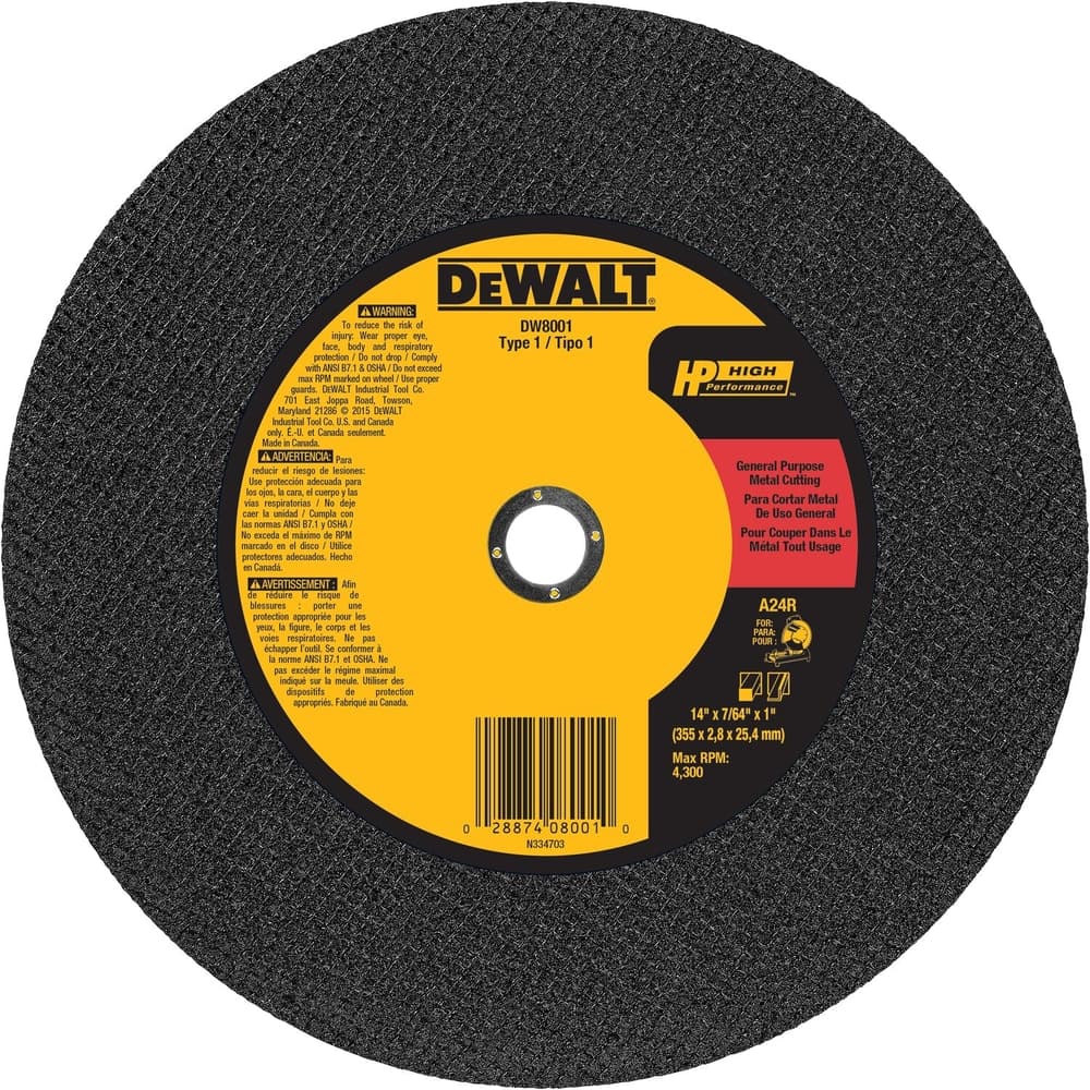 DEWALT DW8001 14-in Type 01 Aluminum Oxide Chop Saw Wheel for Metal