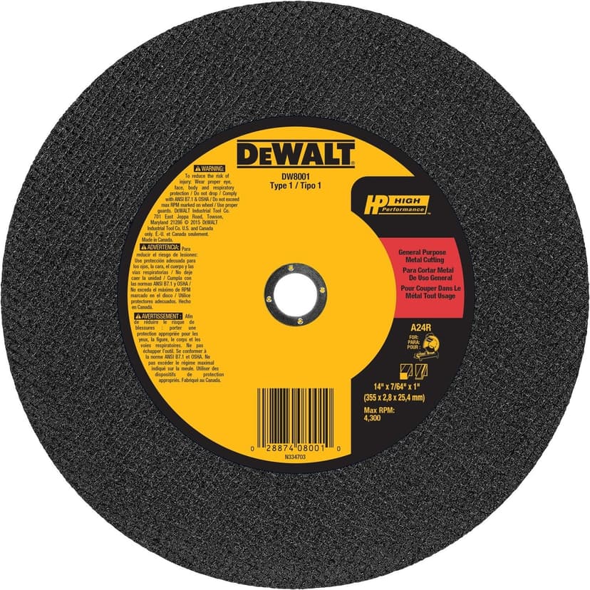DEWALT DW8001 14-in Type 01 Aluminum Oxide Chop Saw Wheel for Metal