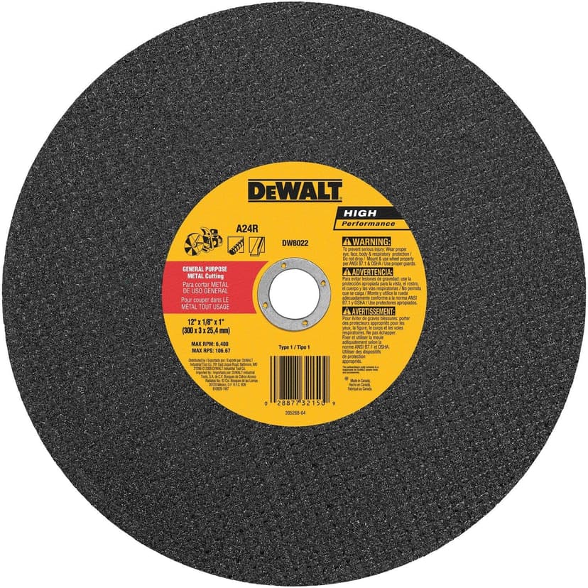 DEWALT Metal Portable Saw Cut-Off Wheel, 1x12x1/8-in