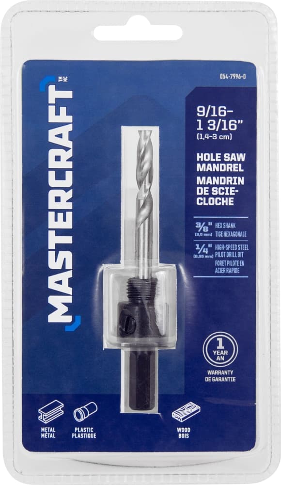 Mastercraft Bi-Metal Hole Saw Mandrel for Metal, Wood, Plastic
