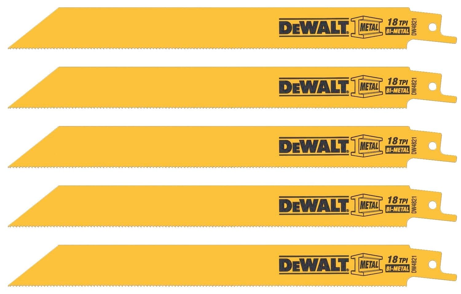 DEWALT DW4821 8-in 18 TPI Bi-Metal Reciprocating Saw Blades for Metal, 5-pk