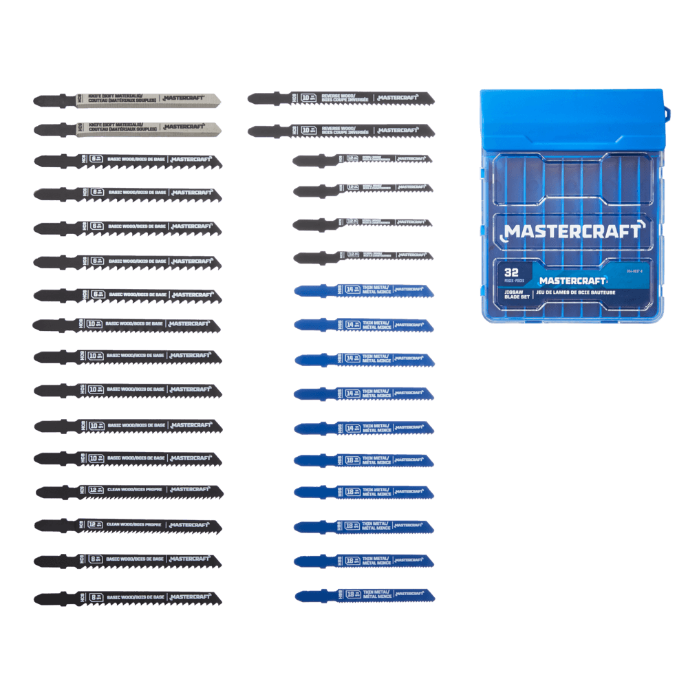 Mastercraft T-Shank HSS & HCS Jigsaw Blade Set with Case, for Wood/Metal, 32-pc