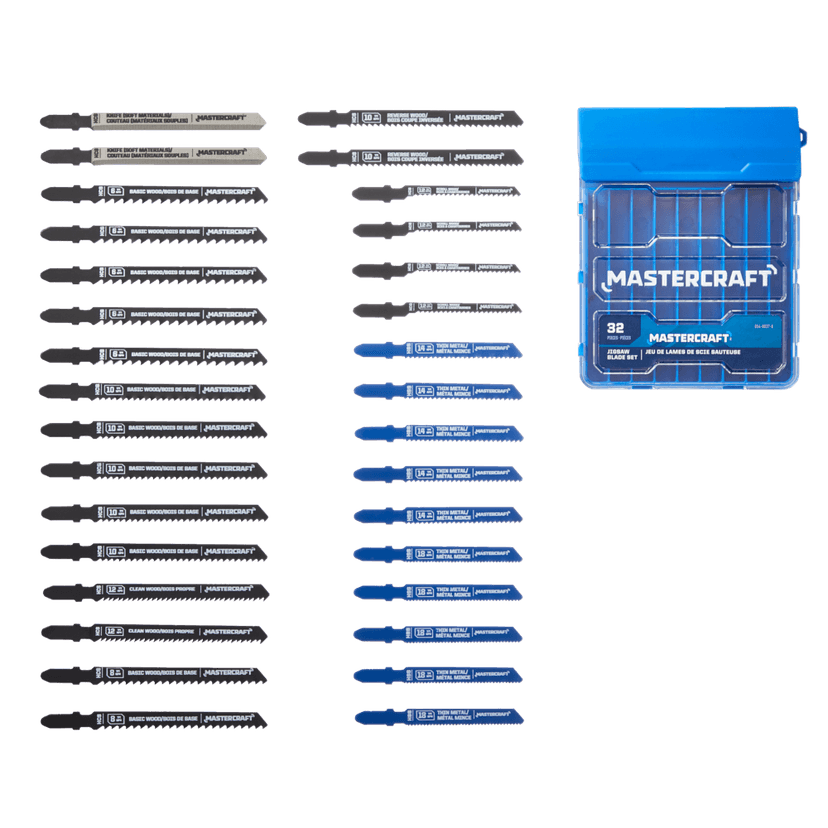 Mastercraft T-Shank HSS & HCS Jigsaw Blade Set with Case, for Wood/Metal, 32-pc