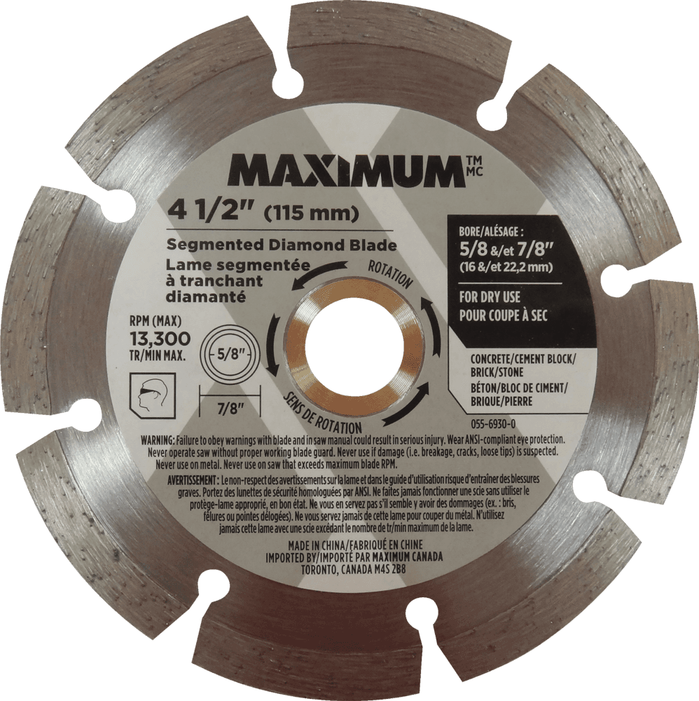 MAXIMUM 4-1/2-in 8T Segmented Diamond Coated Rim Blade for Concrete, Cement, Stone