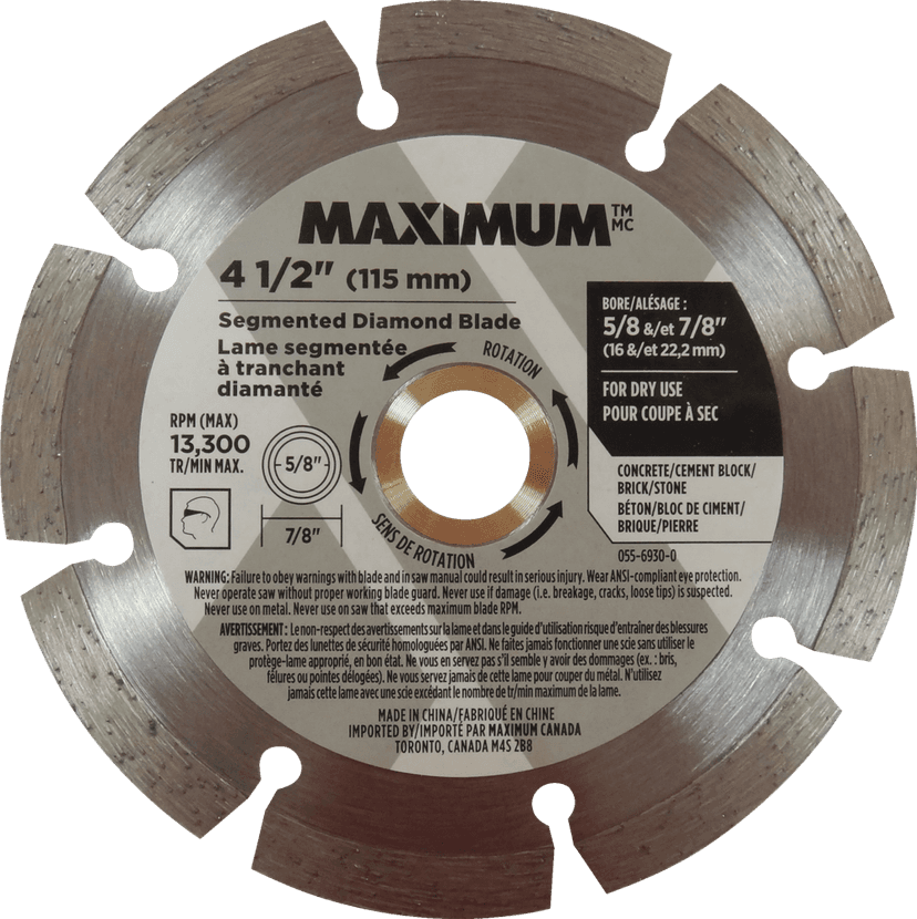 MAXIMUM 4-1/2-in 8T Segmented Diamond Coated Rim Blade for Concrete, Cement, Stone