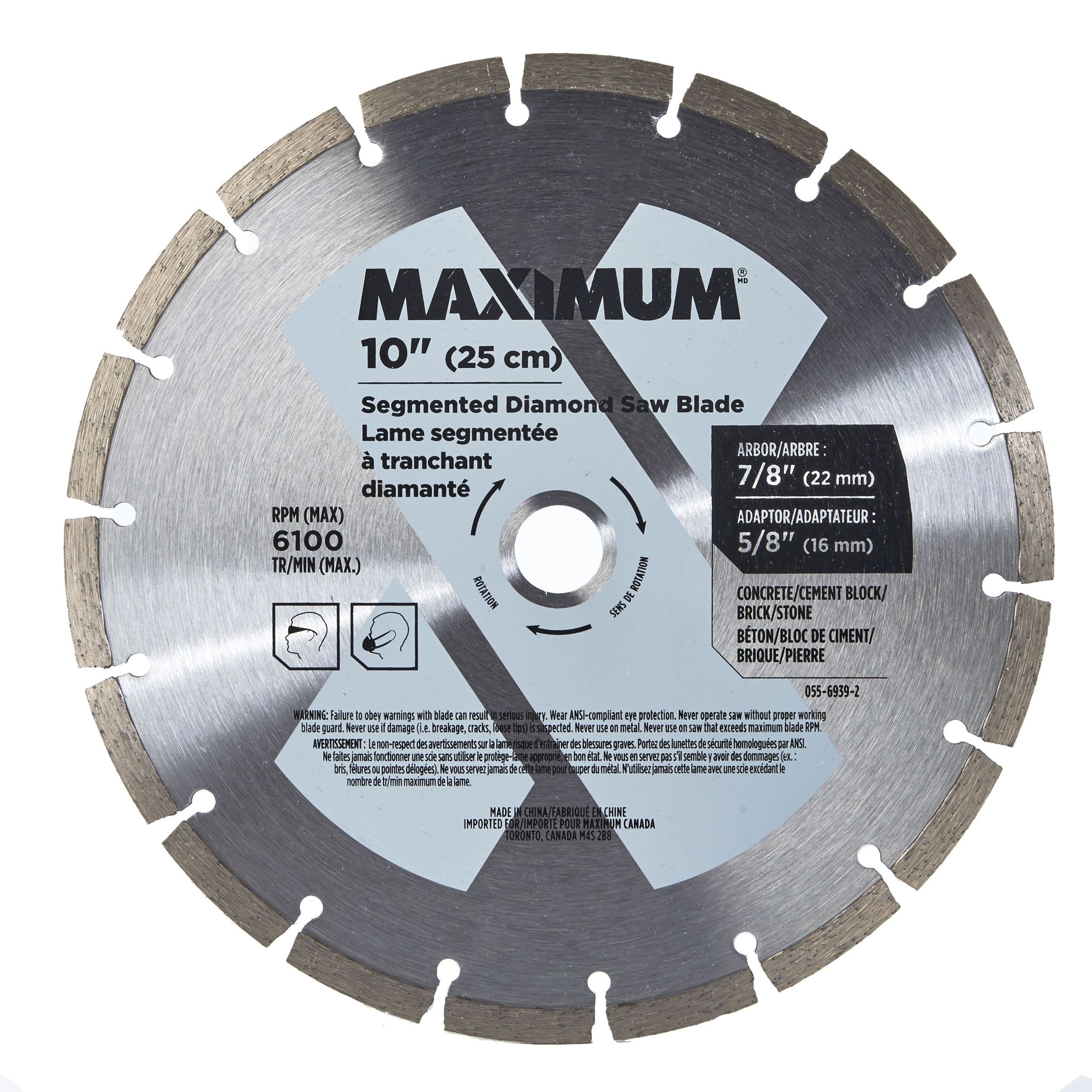 MAXIMUM 10-in 18T Segmented Diamond Coated Rim Blade for Concrete, Cement, Stone