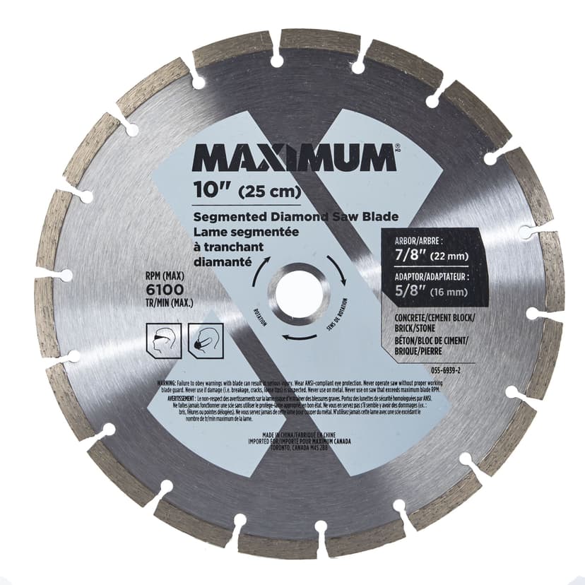 MAXIMUM 10-in 18T Segmented Diamond Coated Rim Blade for Concrete, Cement, Stone