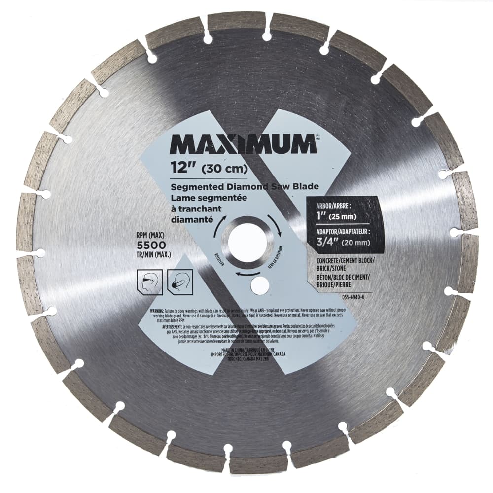 MAXIMUM 12-in 22T Segmented Diamond Coated Rim Blade for Concrete, Cement, Stone